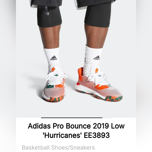 NWT Adidas USF Miami Hurricanes Basketball Pro Bounce 2019 Low Tops Size 12 Mens - Picture 12 of 16
